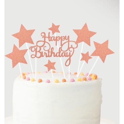 Happy Birthday Cake Topper Flag Dessert Decorations Cupcake Topper Baby Shower Baking Supplies for Home Wedding Birthday Decor