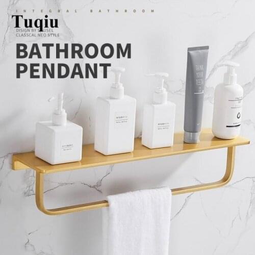 Tuqiu Bathroom Shelf Cosmetic Rack With Single Lever Brushed Gold Bath Corner Basket Wall Mounted Aluminum Bathroom Rack Shelf