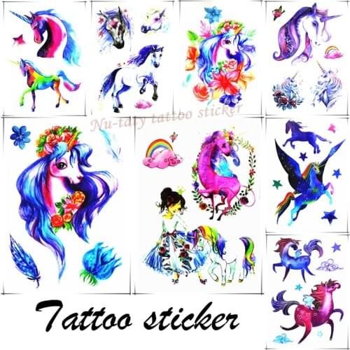 Nu-TATY Pegasus waterproof temporary tattoo stickers, kids children tattoo girls party, Waterproof Fake Tatoo Henna Wall Sticker