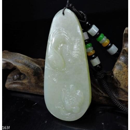 Jade Jewelry Certified Hetian Jade Pendant Hand-Carved Lotus Pond&Fish Swimming Jadeite Necklace Pendant Gift No Treatment 163f