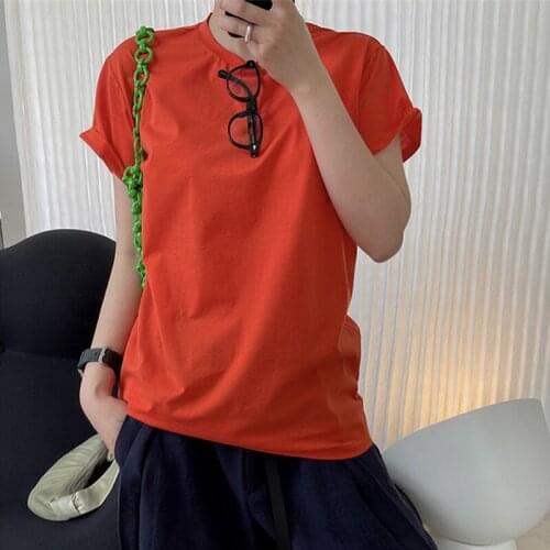 2021 New Summer Fashion Female T-shirt Round Neck Loose High Quality Women Tee Solid Color Casual Elegant Ladies Tops T174