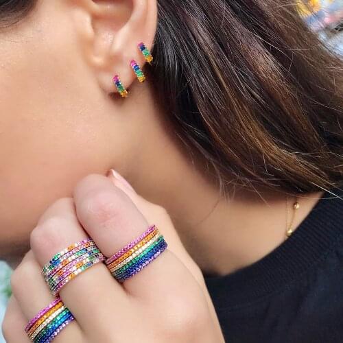 2021 Brand New Cubic Zirconia Baguette Stones hoop Ear Earrings Shinning Wedding Earrings delicate colorful rainbow cz jewelry