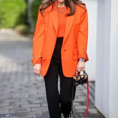 MESTTRAF Women 2021 Fashion Oversized Single Button Blazer Coat Vintage Long Sleeve Welt Pockets Female Outerwear Streetwear