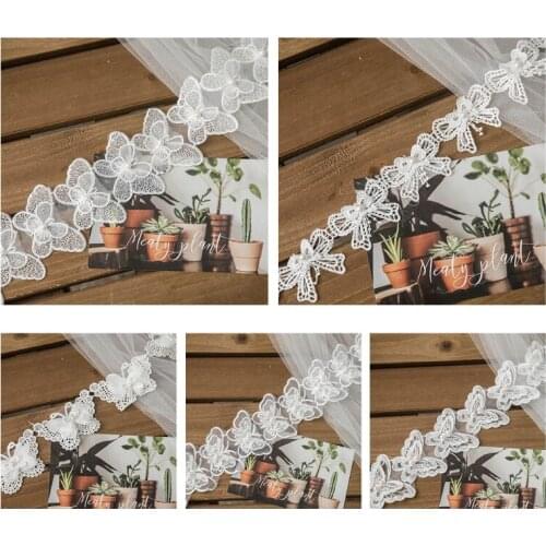 1 Yard Butterfly Embroidered Lace Trim Ribbon Pearl Beaded DIY Sewing Applique F42F