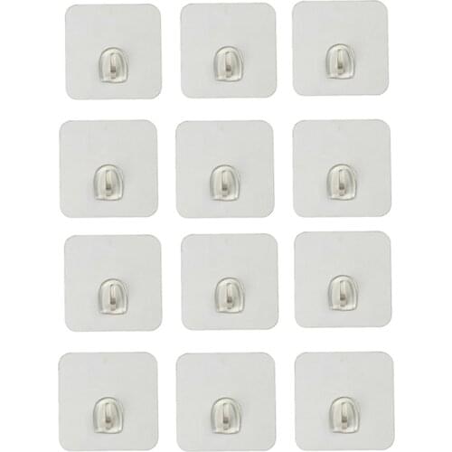 12pcs Clear Traceless Towel Hooks Kitchen Tools Holder Adhesive Keys and Bathroom Tools Organize Hooks