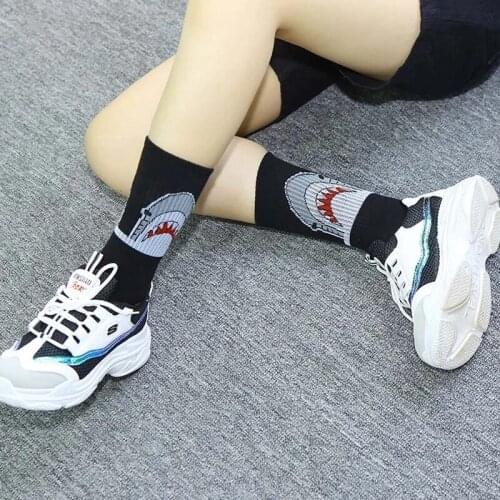 2021 Cartoon Shark Print Hip Hop Long Socks Harajuku Street Skateboard Sport Sock Women Men Couples Soxs Cotton Socks Unisex