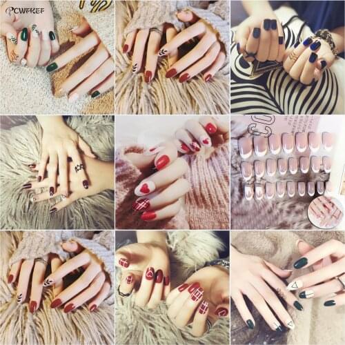 24pcs/set Simple Red Gradient Jump Color Design Finished Fake Nails Short Size Full Nail Tips Patch Lady Art Tool