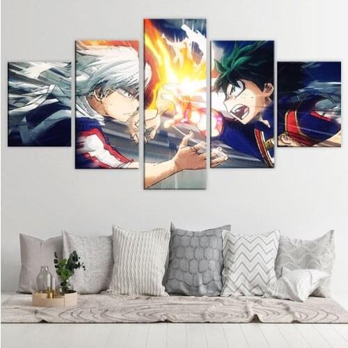 5pcs My Hero Academia Anime Poster Canvas Paintings IZUKU VS SHOUTO Boku No Hero Academia Poster Wall Paintings bedroom decor
