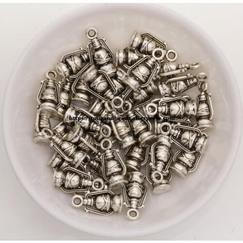 50Pcs/Lot) Zinc Alloy Tibetan Silver European Charm Oil Lamp-Shape Pendant Length 16mm ZN44012