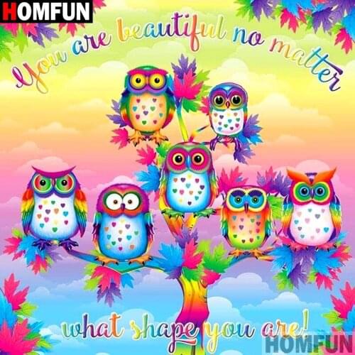 Homfun Full Square/Round Drill 5D DIY Diamond Painting "Cartoon colored owl" 3D Embroidery Cross Stitch Home Decor Gift A12396