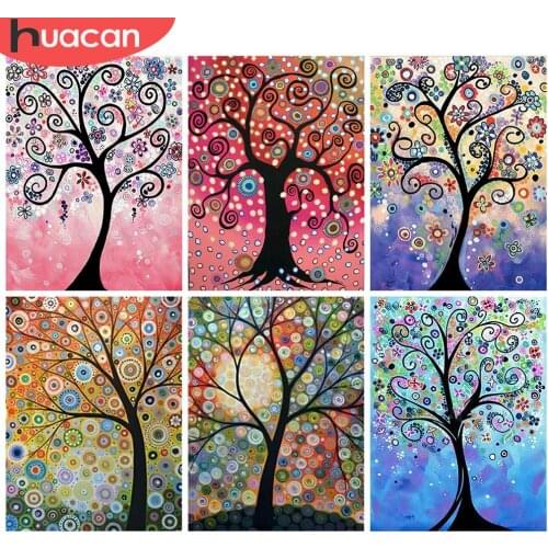 HUACAN 5d Diamond Painting Tree Mosaic Rhinestones Pictures DIY Diamond Embroidery Cross Stitch Landscape Wall Art Decor
