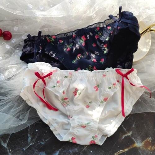Harajuku Kawaii Lingerie Seamless Cotton Thong Panties for Young Women Girls Plus Size Underwear Cute Lolita Floral Panty New