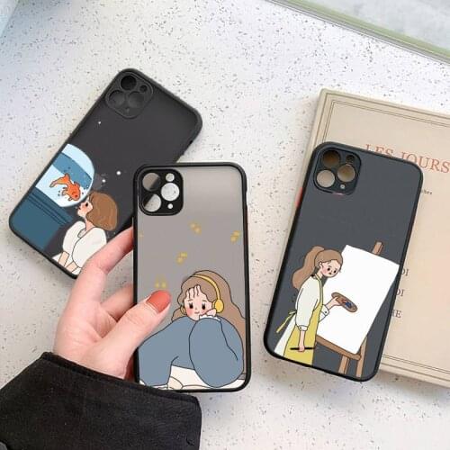 Aesthetic cartoon girl Phone Case For iphone 12 11 7 8 plus mini x xs xr pro max matte transparent cover
