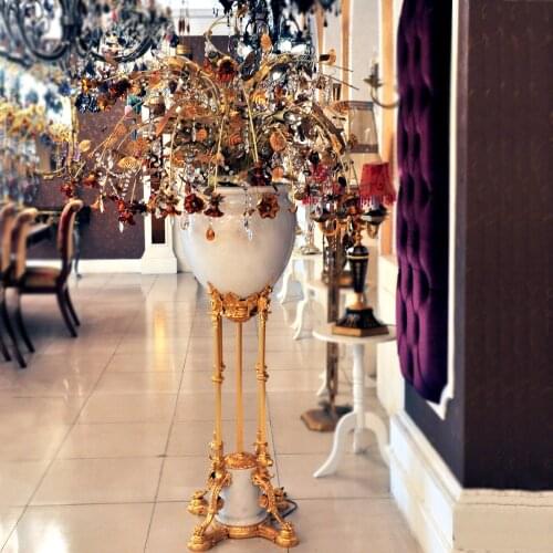 Luxury White Marble Flowerypot Magnificent Big Floor Lamp Large Pot for Home Decoration with Led Bulbs W100H220cm