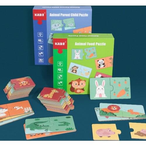 Children Wooden Block Match Animal Fruit Puzzle 20pcs Baby Cognitive Cards Early Education Enlightenment Toy Gift