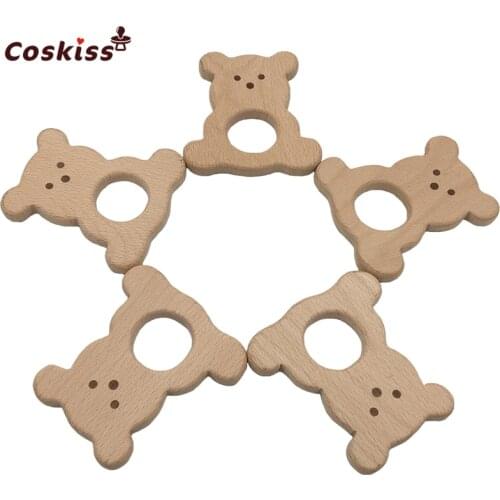 Baby Teether Bear Baby DIY Jewelry Pendants Necklace Bracelets Accessories BPA Free Pacifier Wooden Brown Bear Teether