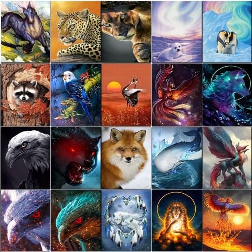 Full square dirll drawing 5d diamond painting kit set Animal wolf lion eagle penguin fox complet embroidery Cross stitch mosaic