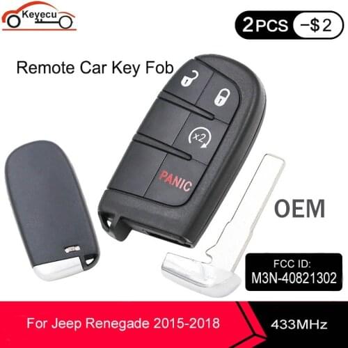 KEYECU OEM Proximity Smart Remote Car Key Fob 433MHz 4 Buttons 4A for Jeep Renegade 2015 2016 2017 2018 2019 2020 M3N-40821302