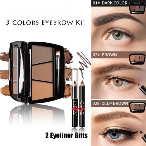 3 Colors Eyebrow Powder+Brush+Eyeliner Pen Kit 3D Waterproof Lasting Natural Tint Brow Powder Eyes Makeup Palette Set Cosmetics
