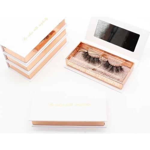 White Mink Eyelash Boxes With Mirror Custom Lashbox Packaging With Logo 25mm Crisscross Mink Lashes Strip Mink Eyelash Vendor