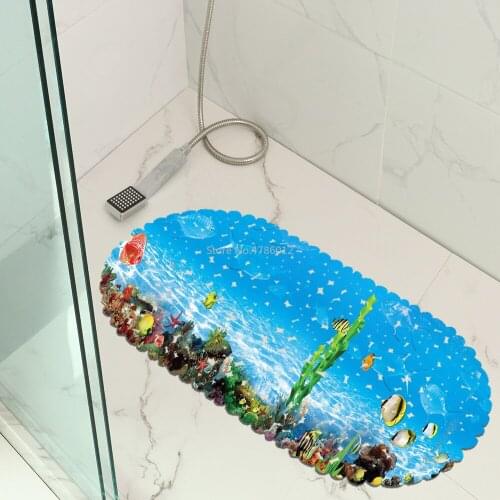 Underwater World Bathroom Mat Shower Room Floor Mat PVC Bathtub Non-slip Mat Waterproof Bath Mat