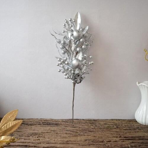 Hot Sale Fake Flowers Branch For Home Decoration Golden Silver ChristmasBerry Spray Stem Of Faux Berries Autumn Christmas Fake
