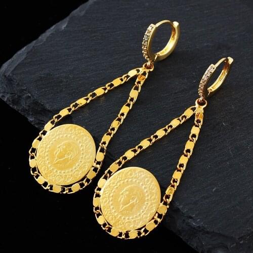 Islam Muslim Ancient Coin Earrings Golden Arab Currency Symbol Turkey Golden Fashion Womens Party Gift Jewelry Wholesale