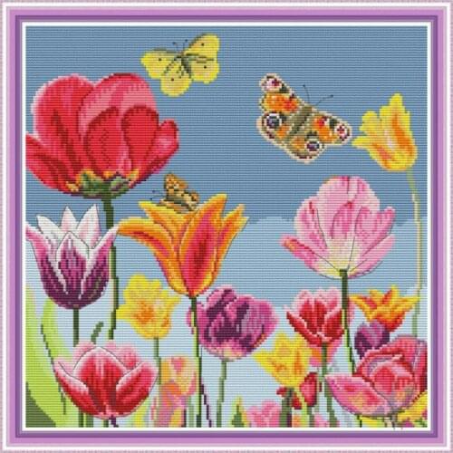 Tulip cross stitch kit aida 14ct 11ct count print canvas cross stitches needlework embroidery DIY handmade