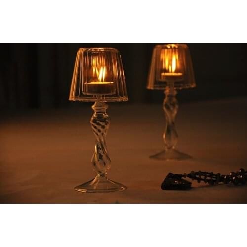 New Hot Decorative Transparent Glass Table Lamp Shape Candlestick Holder Container Stand Candle Holders Creative Gifts Presents