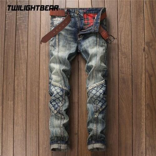 New Mens Straight Jeans Autumn Winter Designer Fashion Retro Slim Stitching Holes Plus Size Casual Jeans Men Pants AF6001
