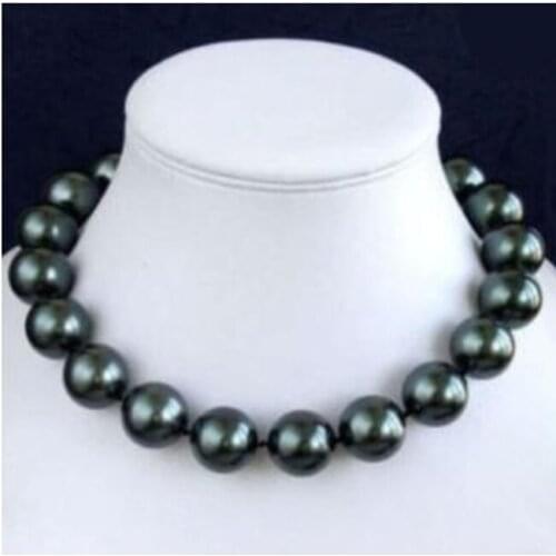Charming! 14mm South Black Sea Shell Pearl Necklace Factory Wholesale price 18inch real Women Fine for lady jewelry