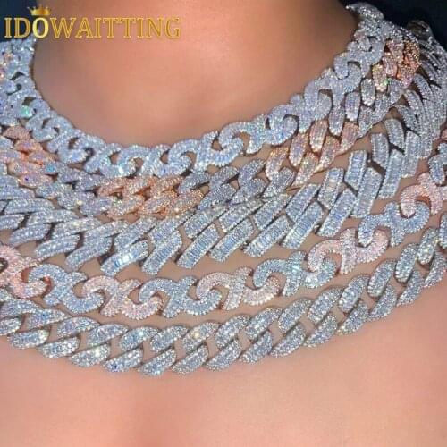Hiphop Women Fashion Jewelry Iced Out Bling Two Tone Plated Baguette 5A Cubic Zirconia CZ Infinity Miami Cuban Chain Necklace