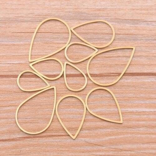 10pcs 3 Size Water Drop Charm Gold Stainless Steel Pendant Open Bezels Hollow Pressed Resin Frame Mold Bezel DIY Jewelry Making