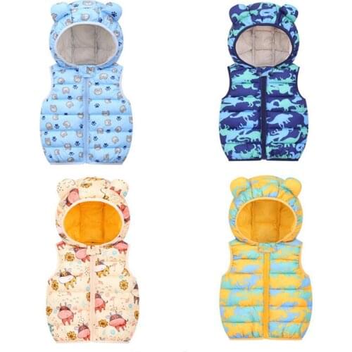 New Girls Boys Down Vest Autumn Winter Lightweight Outerwear Kids Sleeveless Printed Hooded Jacket Baby Clothes Child Waistcoat