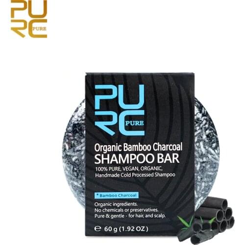 PURC Gray White Hair Color Dye Treatment Bamboo Charcoal Clean Detox Soap Bar Black Hair Shampoo Shiny Hair & Scalp Treatment