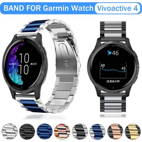 20mm 22mm Luxury Stainless Steel Band for Garmin Watch Vivoactive 4 Metal Band for Garmin Watch Bracelet Watchband Accessories