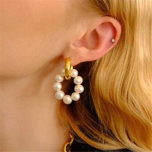 IOYIRENE Punk Metal Golden Round Earclip Earrings For Women Vintage Freshwater Pearls Earrings Jewelry