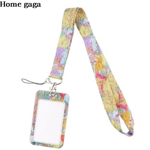 DB558 World Map Cartoon Lanyard For Key Cool Hang Ropes Phone Badge Holder Neck Straps Gift For Women Men