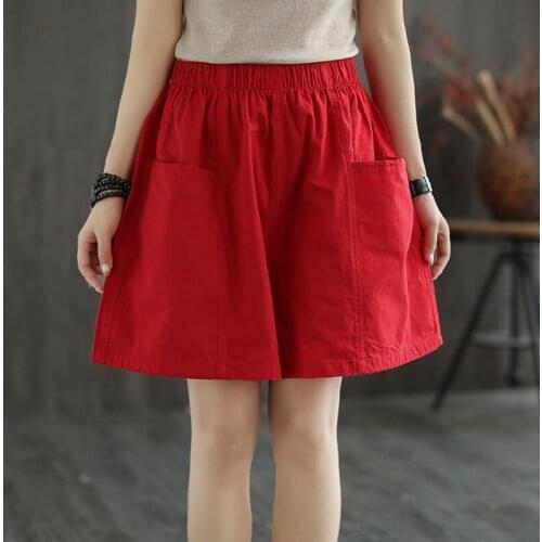 Womens Bermuda Shorts Plus Size Summer Casual Women Big Pocket Elastic Shorts Loose Large Knee Length All-Match Cotton Shorts