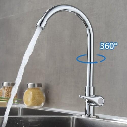Kitchen Faucet 360 Degree Rotation Single Hole Single Cold Water Solid Brass Silver Mixer Tap Kitchen Faucet
