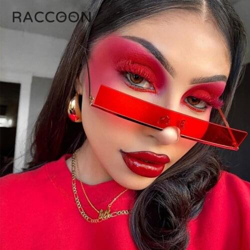 Fashion Half Frame Small Rectangle Sunglasses Women Brand Designer Popular One Piece Shades Men Metal Punk Narrow Sun Glasses