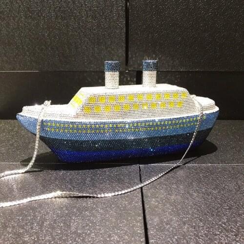 23.5x8CM Cruise Ship Shape Diamond Dinner Bag Full Diamond Crystal Bag Banquet Personality Women a6798