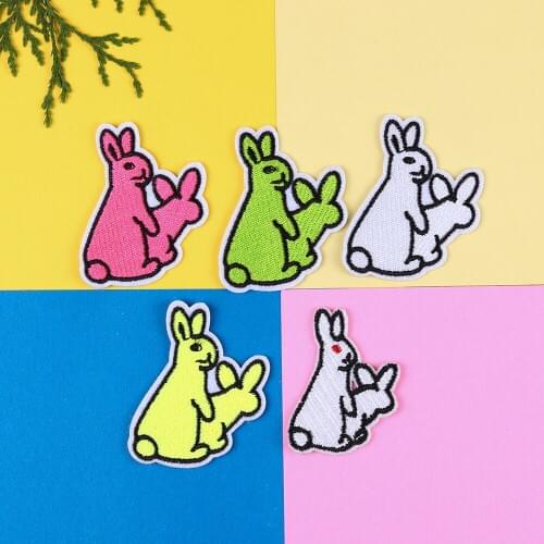Cartoon Cute rabbit in five colors Embroidery Animal Patches Bag Jacket Jeans Iron On Patches for Clothes Small Glue Sticker