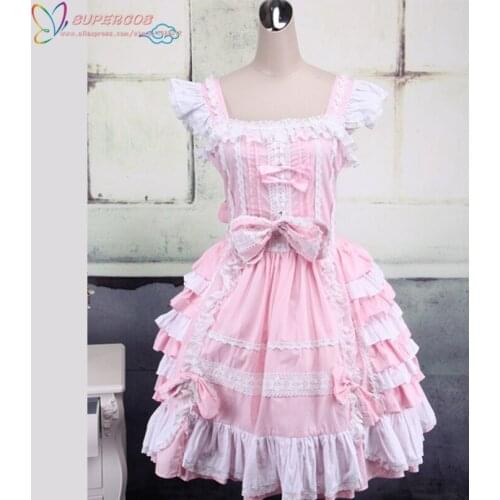 High Quality Pink And White Sleeveless Bow Bandage Sweet Lolita Dress