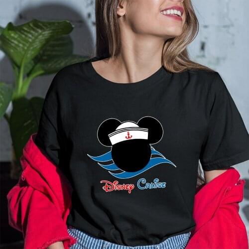 Harajuku Women T-shirts Mickey Mouse Printing Black White Tees Outdoor Style Short Sleeve Fashion Top Disney Tshirts Kawaii Cute