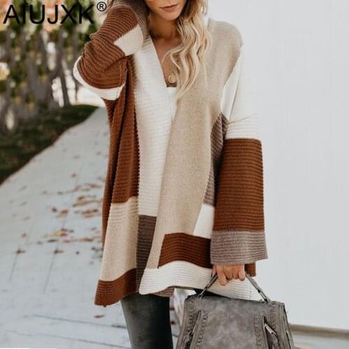 AIUJXK 2019 Oversized Cardigan Women Fashion Geometric Patchwork Sweaters Autumn Winter Female Casual Knitted Cardigans Coat