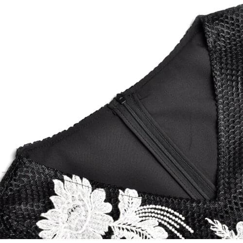 2020 New Fashion Runway Designer High Quality Hollow Out Lace Floral Embroidery Elegant Dress Women Sexy V Neck Party Vestidos