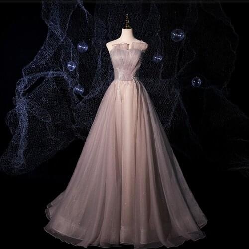 Pink Strapless Evening Dress New Simple Sequins A-Line Floor-Length Lace Up Sleeveless Luxurious Party Formal Gown Woman B435