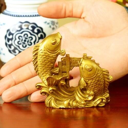 Gold Color Chinese Feng Shui Buddha Statues Hand Carved Sculpture Animals Fish Figurines Crafts Ornaments Home Decoration Acces