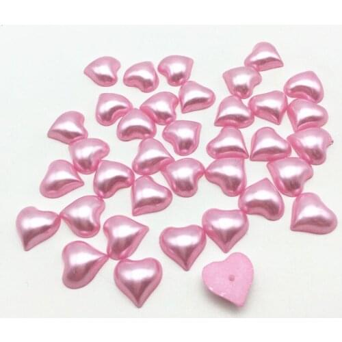 100pcs 15mm Pink Blue Heart Pearls Flatbacks Cabochons Embellishments DIY Phone Decorations Scrapbook Crafts Cardmaking